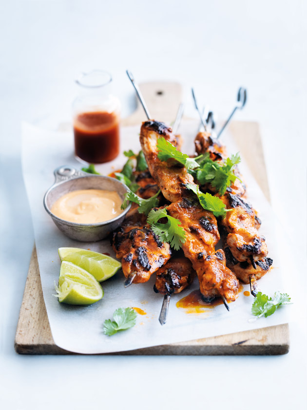 CROWD PLEASER CHARGRILLED LIME AND SRIRACHA CHICKEN SKEWERS