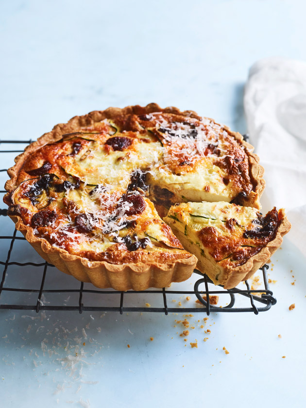 SIMPLE AND DELICIOUS CHORIZO, ZUCCHINI AND CARAMELISED ONION QUICHE