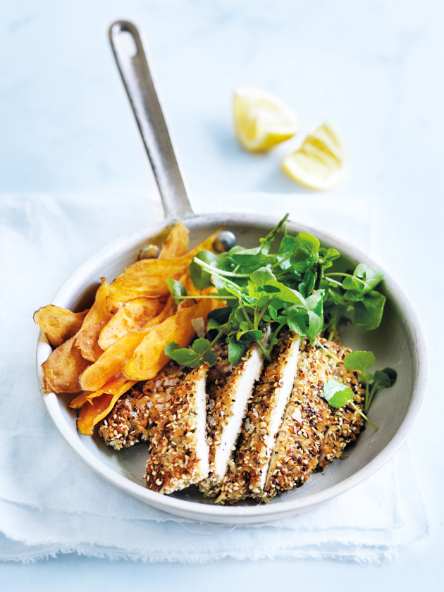 EASY WEEKNIGHT DUKKAH-CRUMBED CHICKEN SCHNITZEL