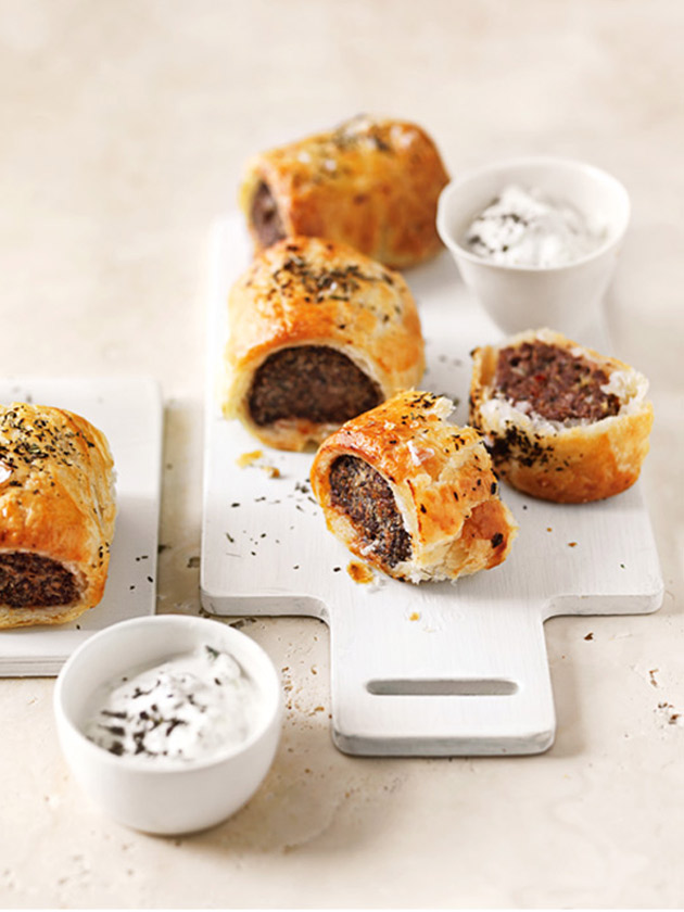 CROWD PLEASER MINT AND CHILLI LAMB SAUSAGE ROLLS WITH TZATZIKI