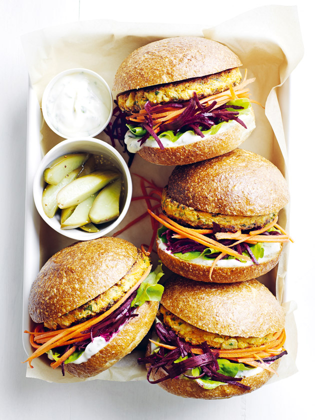 PACKED WITH VEG PUMPKIN TOFU BURGERS WITH HERB MAYONNAISE