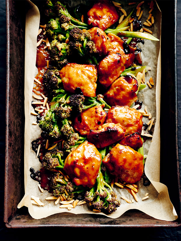 EASY WEEKNIGHTS STICKY MISO CHICKEN ROASTED ON BROCCOLINI