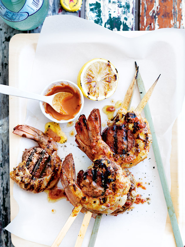 CROWD FAVOURITE CHORIZO AND PRAWN SKEWERS WITH PIRI PIRI SAUCE