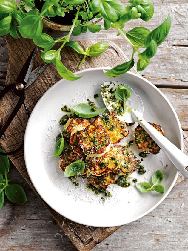 WEEKEND FAVOURITES RICOTTA AND PARMESAN FRITTERS WITH PESTO