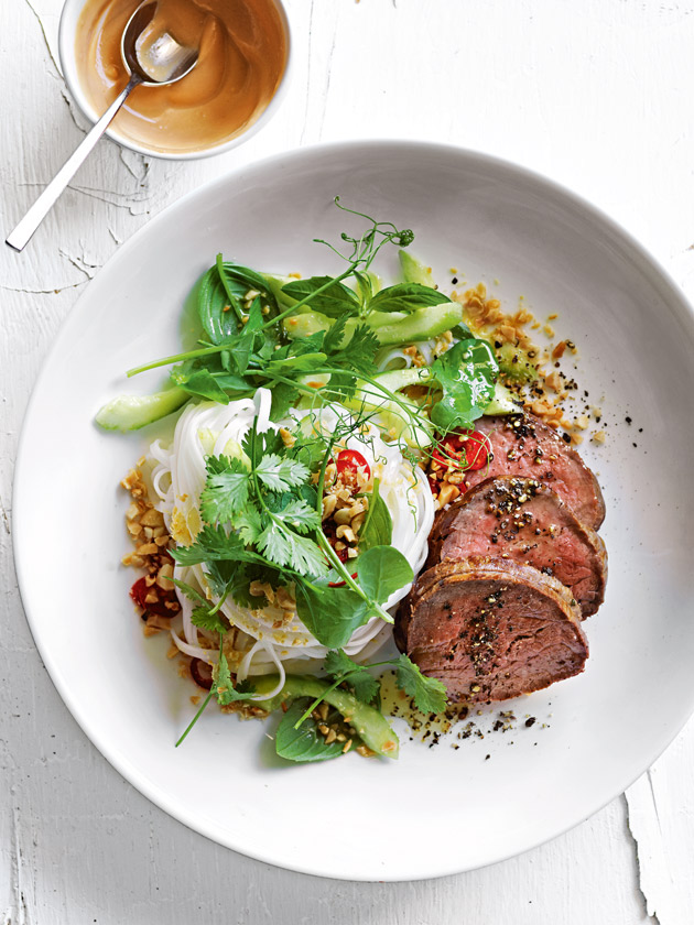 EASY WEEKNGIHTS BEEF SALAD WITH PEANUT SATAY NOODLES