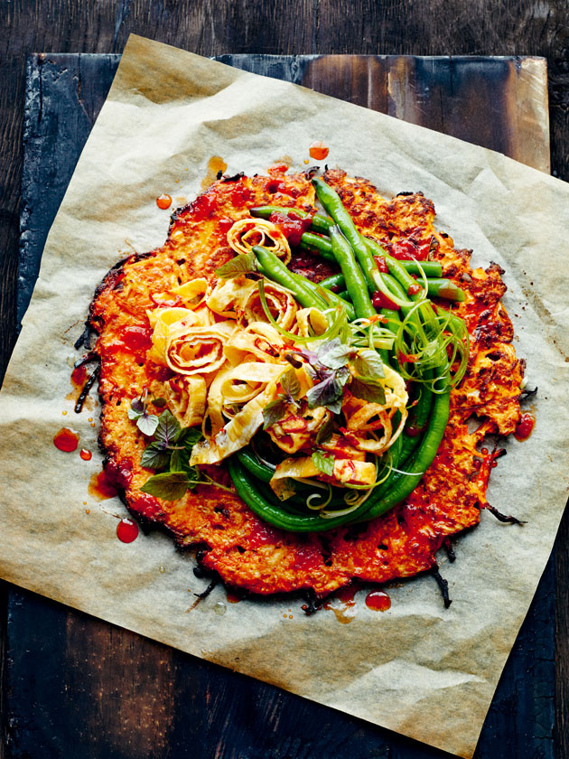 EASY WEEKNIGHTS CARROT AND KIMHCI FRITTERS WITH CHILLI EGG
