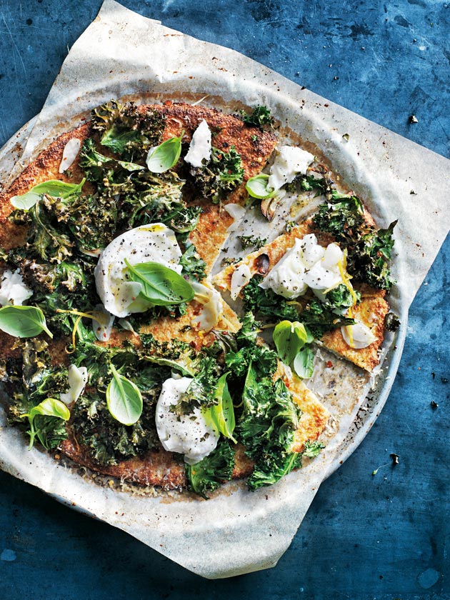 CROWD PLEASER  CAULIFLOWER PIZZAS WITH MOZZARELLA, KALE AND LEMON