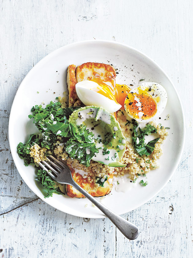 Creamy Quinoa And Kale Bowl With Haloumi And Soft Boiled Egg Donna Hay