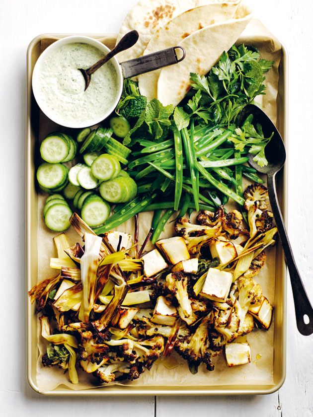 CROWD PLEASER CRISPY CAULIFLOWER SALAD WITH GREEN TAHINI DRESSING