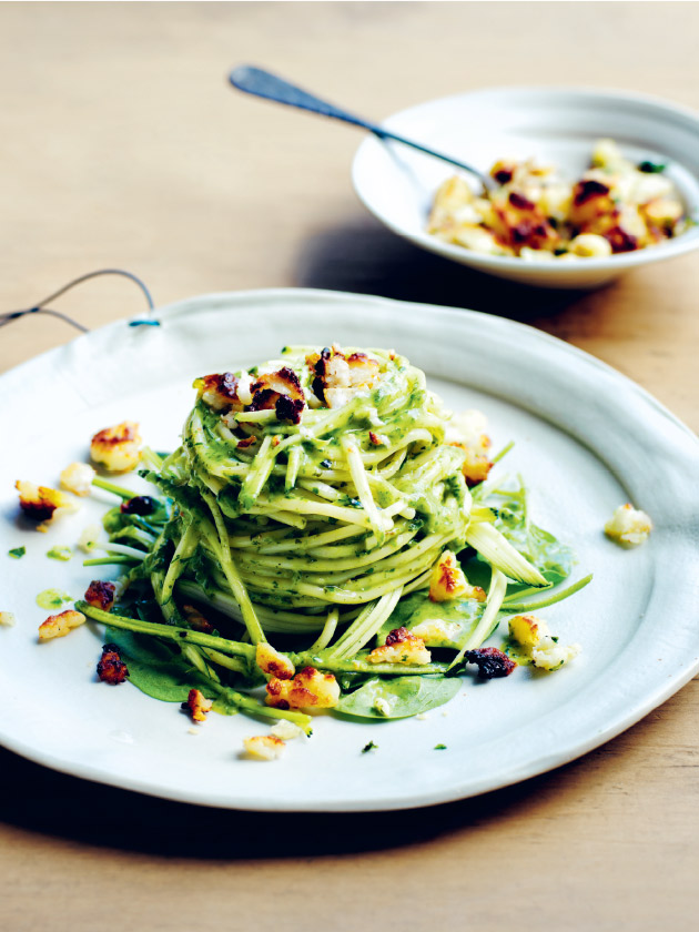 EASY WEEKNIGHTS GREEN GODDESS PASTA WITH ZUCCHINI AND HALOUMI 