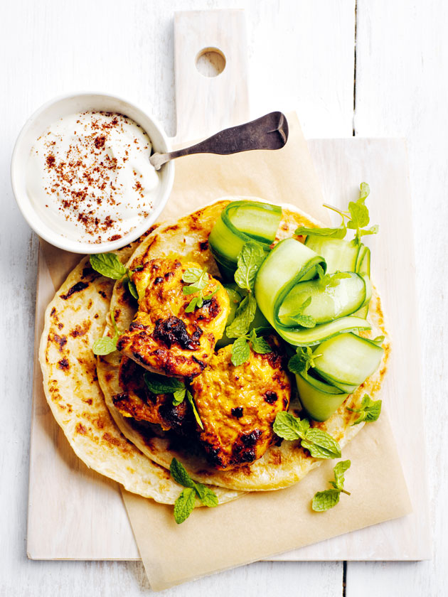 FAMILY FAVOURITE GRILLED CHICKEN TIKKA WITH ROTI AND SUMAC YOGHURT
