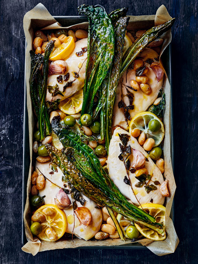 EASY WEEKNIGHTS  LEMON, OLIVE AND BUTTER BEAN CHICKEN