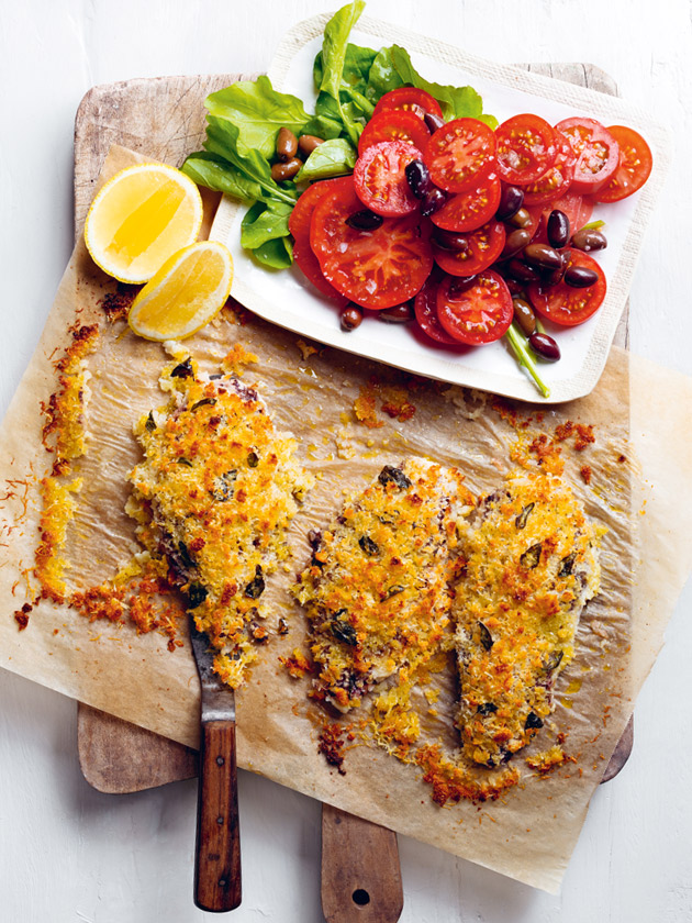 EASY WEEKNIGHTS OLIVE AND PARMESAN CRUSTED CHICKEN SCHNITZEL