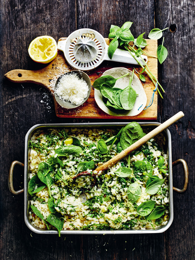 EASY WEEKNIGHTS SUPER GREEN BAKED RISOTTO