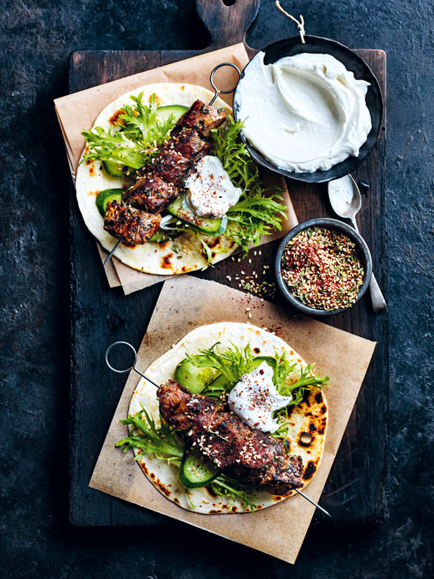 CROWD PLEASER ZA'ATAR LAMB SKEWERS WITH WHIPPED FETA