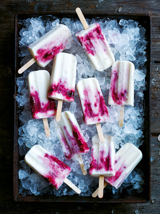 FROZEN TREAT VANILLA YOGHURT AND RASPBERRY SWIRL POPSICLES
