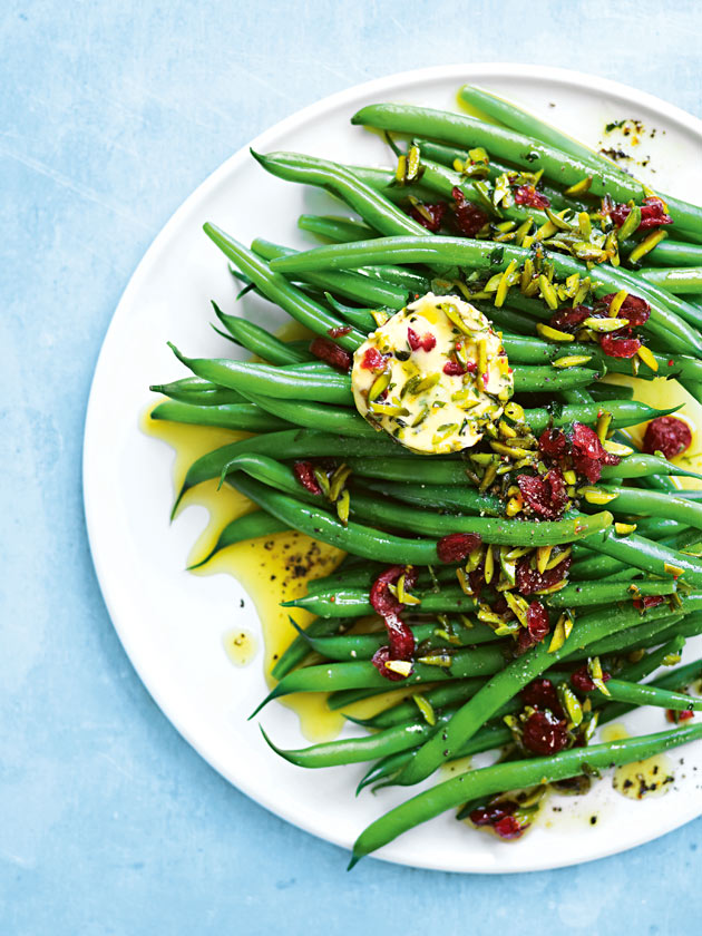 Green beans with pistachio orange and cranberry butter