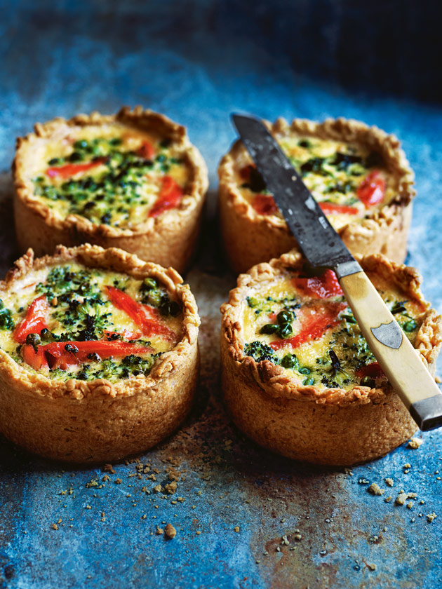 Hot smoked trout and broccoli quiches