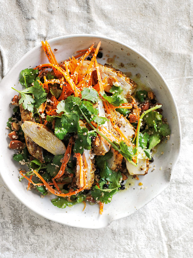 Moroccan chicken and carrot salad with whole wheat couscous