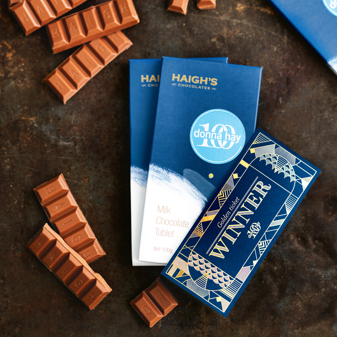 Find one of 8 golden tickets in Haigh's chocolate bars Find one of 8 golden tickets in Haigh's chocolate bars