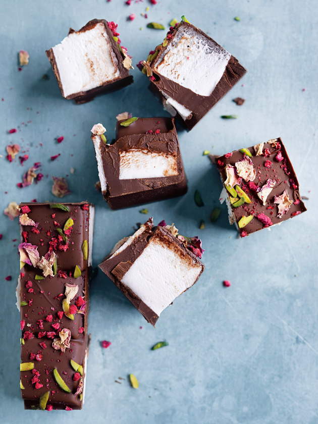 Raspberry and rose petal rocky road