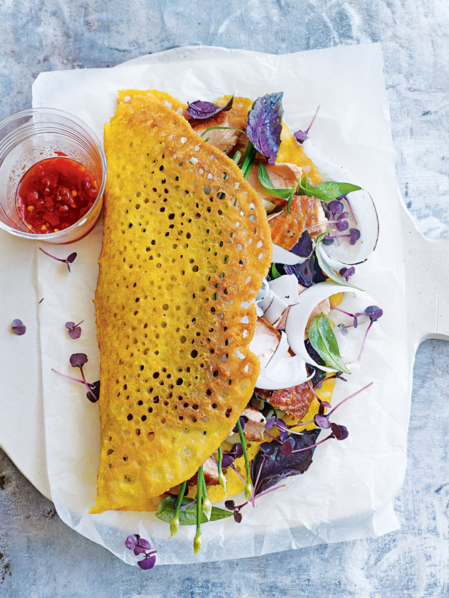 Crispy Coconut Pancakes With Salmon And Asian Herbs | Donna Hay