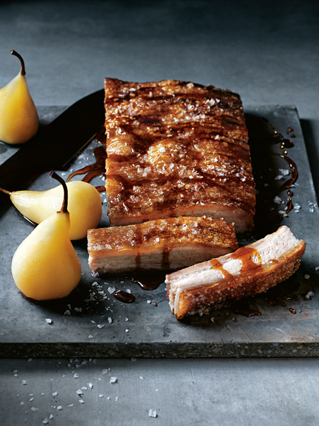 Crispy Pork Belly With Cider Pickled Pears | Donna Hay