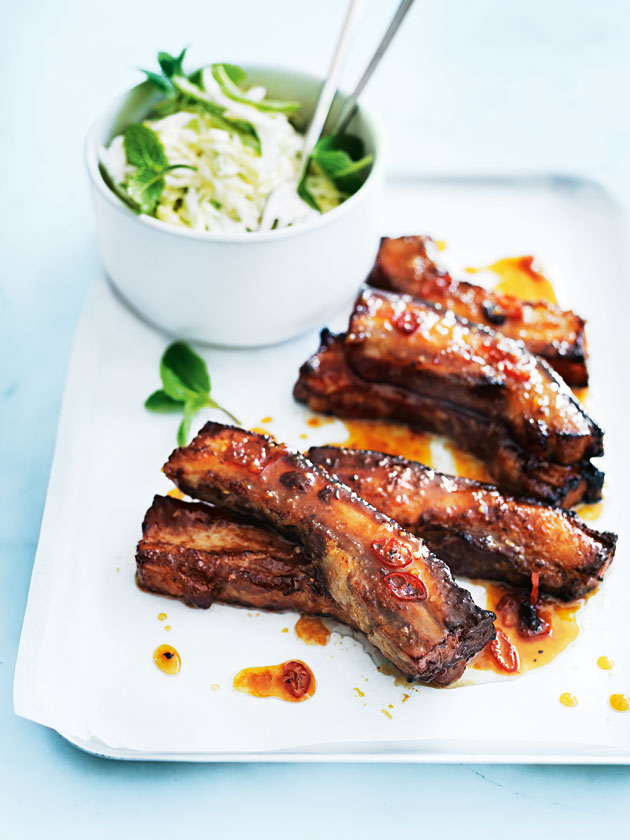 Sticky Chilli Ribs With Coconut And Cabbage Slaw Donna Hay