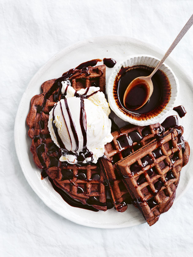 Chocolate Chai Waffles With Spiced Chocolate Syrup Donna Hay