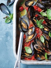 baked mussels with tomato and capers  Chilli Steak Rolls Baked mussels with tomato and capers