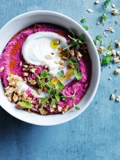beetroot and cumin hummus with toasted walnuts