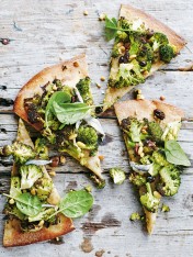 broccoli, olive and pine nut total-wheat pizza