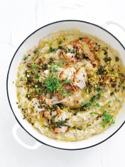 cauliflower cheat’s risotto with mint and pistachio oil