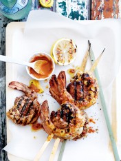 chorizo and prawn skewers with piri piri sauce