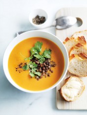 red coconut curry lentil and sweet potato soup