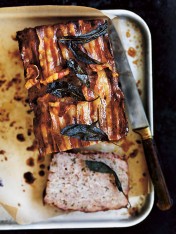 maple-glazed meatloaf with crispy sage and pancetta