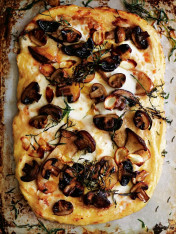 polenta and mushroom pizza with taleggio and tarragon