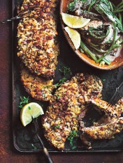 almond and haloumi crumbed schnitzels with creamed spinach