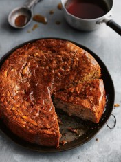 apple and pecan cake with hot maple butter
