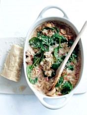 baked mushroom, bacon and spinach risotto