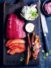 beetroot-cured ocean trout  Pepper Steak With Chives beetroot cured ocean trout
