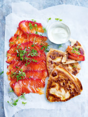 beetroot salmon gravlax with tahini flatbread  Crispy Polenta-Lined Bocconcini beetroot salmon gravlax with tahini flatbread