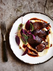 braised red meat cheeks with creamy polenta