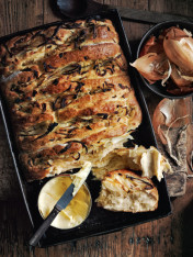 caramelised onion no-knead tray bread  Lemongrass Prawns caramelised onion no knead tray bread