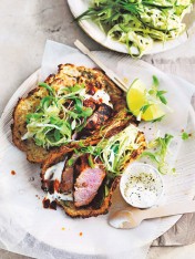 cauliflower tacos with green slaw and fascinating grilled pork