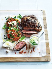 char-grilled lamb shoulder with tomato and feta salad