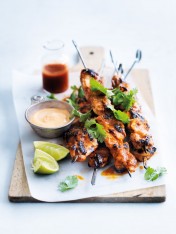 char-grilled lime and sriracha rooster skewers