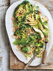 charred broccoli and brown rice salad  Lemongrass Prawns charred broccoli and brown rice salad