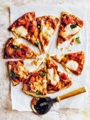 cheat’s pizza  Crispy Polenta-Lined Bocconcini cheats pizzas