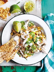 rooster and corn nachos with jalapeño yoghurt